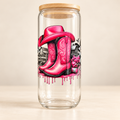 Pink cowgirl boots glass 16oz cup
