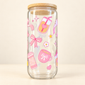 Coffee and pink bows glass 16oz cup