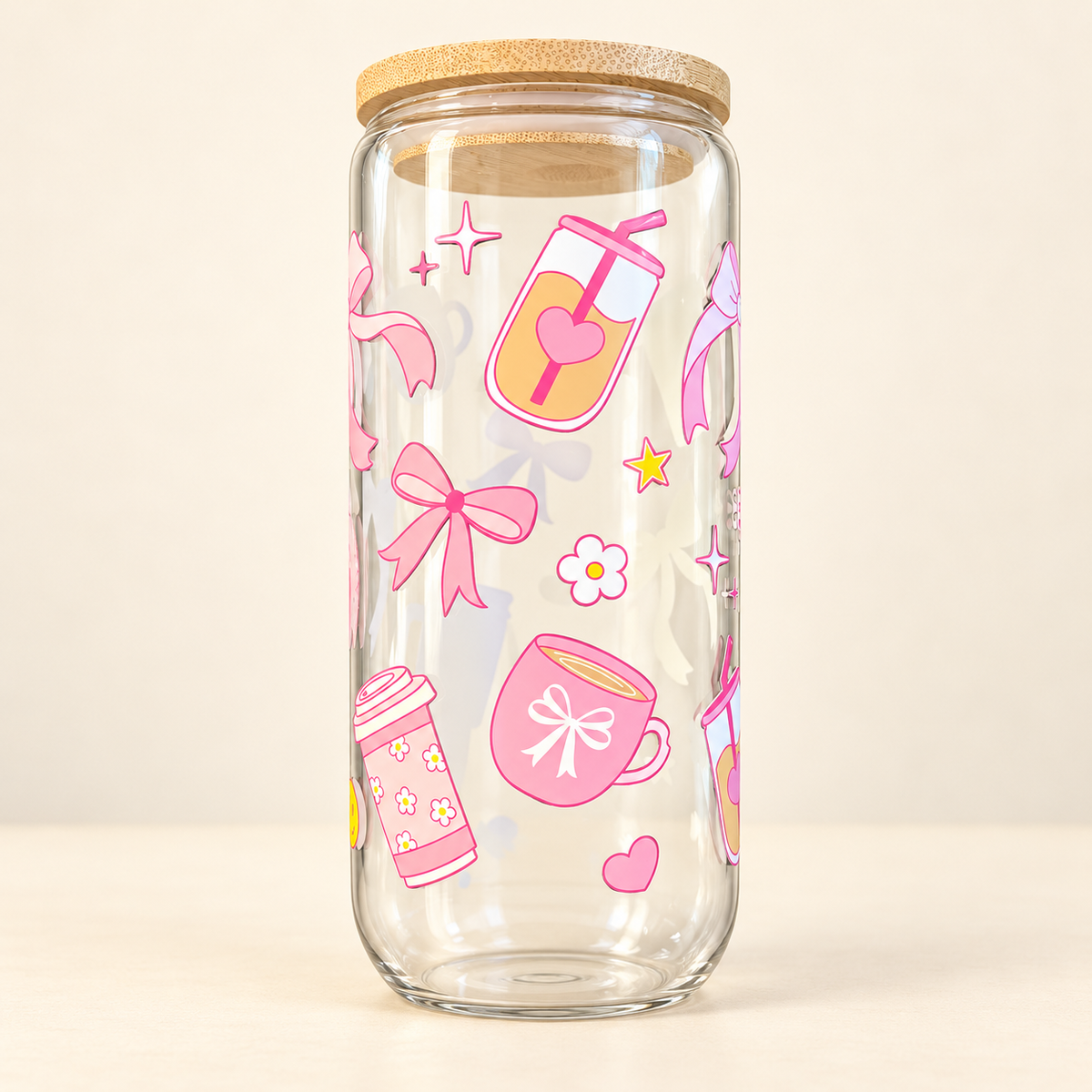 Coffee and pink bows glass 16oz cup