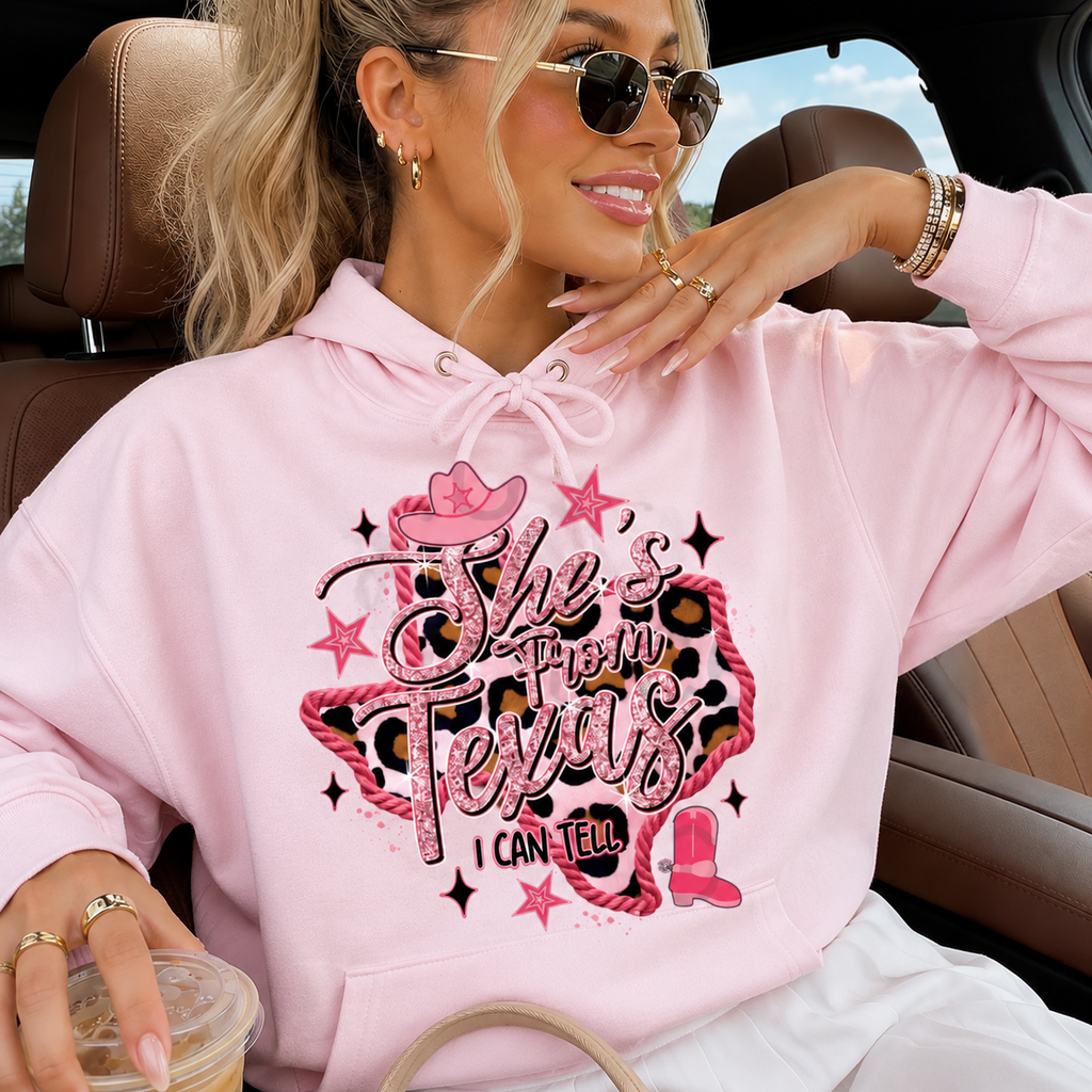 She’s From Texas I Can Tell | Adult Graphic Shirt, Sweatshirt & Hoodie