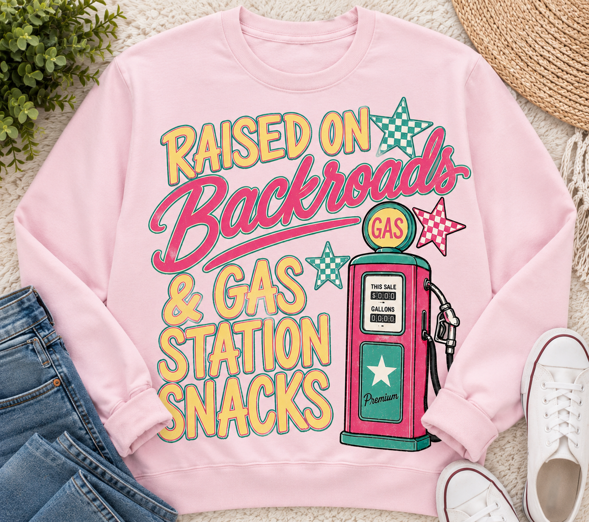 Raised On Backroads And Gas Station Snacks | Adult Graphic Shirt, Sweatshirt & Hoodie