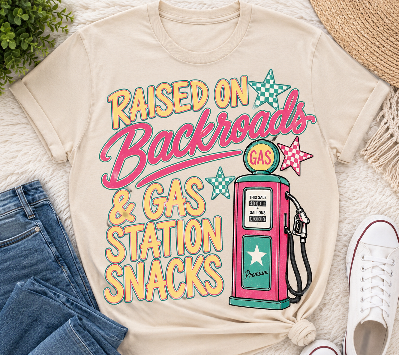 Raised On Backroads And Gas Station Snacks | Adult Graphic Shirt, Sweatshirt & Hoodie